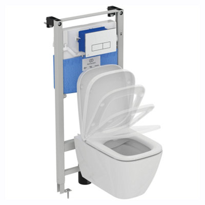Ideal Standard I.life B White Rimless Round Wall Hung Toilet Set With Soft Close Seat & Concealed Cistern