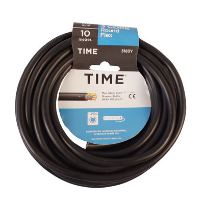 Time Black 3-Core Flexible Cable 1.5Mm² X 10M