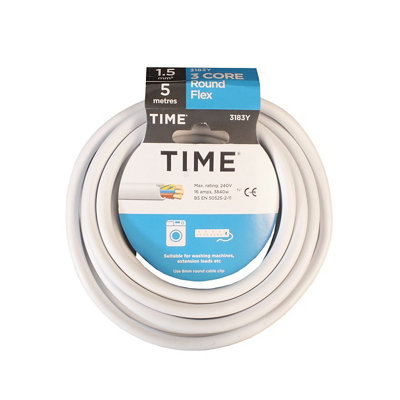 Time White 3-Core Flexible Cable 1.5Mm² X 5M