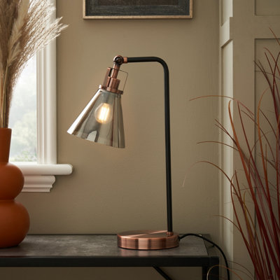 Inlight Dafyd Brushed Satin Black Copper Effect Cone Table Lamp