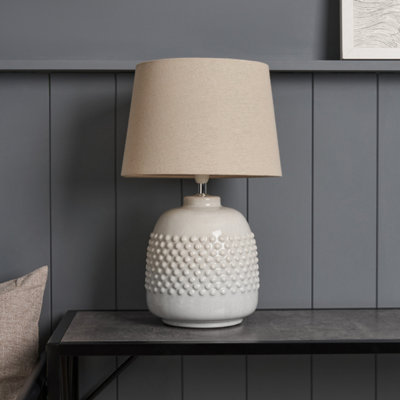 Inlight Lago Bobbled Round Gloss White & Natual Table Lamp