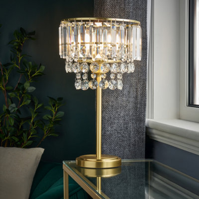 Inlight Sobra Tiered Round Polished Satin Clear Brass Effect Table Lamp