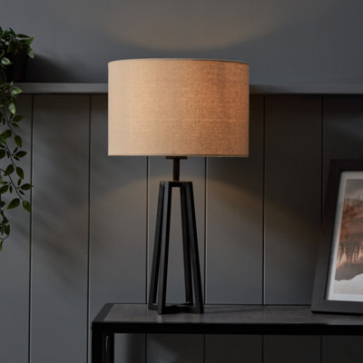 Inlight Beraba Round Matt Black & Natural Table Lamp