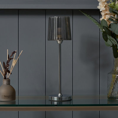 Inlight Piran Fluted Round Polished Mirrored Chrome Effect Table Lamp
