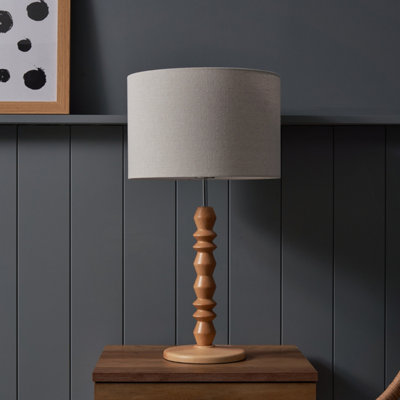 Inlight Patos Spindle Round Matt Natural Wood Effect Table Lamp