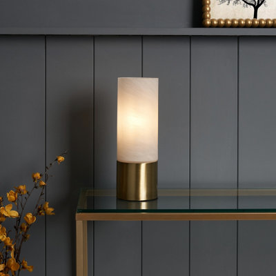 Inlight Naiba Marble Cylinder Brushed Satin Opal Brass Effect Table Lamp