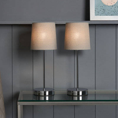 Inlight Amana Round Polished Mirrored Chrome Effect Table Lamp, Pair