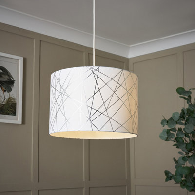 B&Q Carme White Silver Effect Drum Cylinder Light Shade (D)30Cm