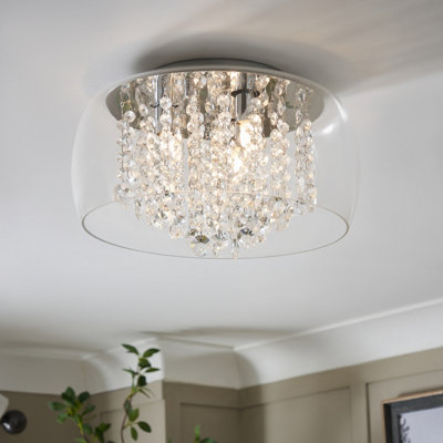 Inlight Roma Beaded Glass & Steel Transparent Chrome Effect Ceiling Light