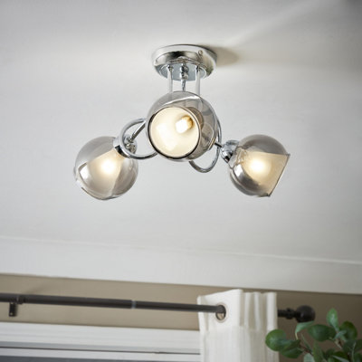 Inlight Elevate Glass & Steel Chrome & Smoked Glass Effect 3 Lamp Ceiling Light