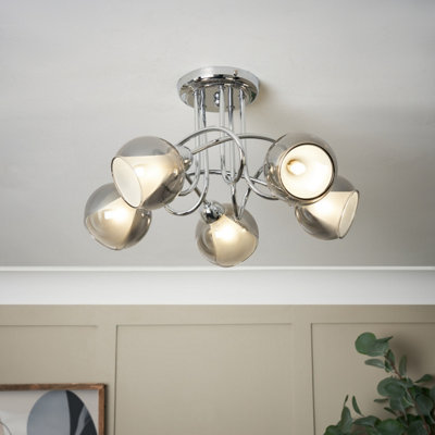 Inlight Elevate Gloss Glass & Steel Chrome & Smoked Glass Effect 5 Lamp Led Ceiling Light