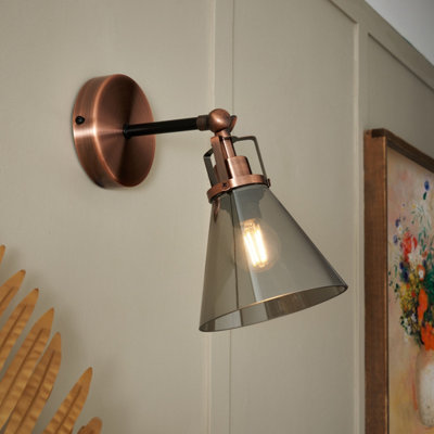 Inlight Dafyd Satin Copper Antique Copper Effect Wired Led Wall Light