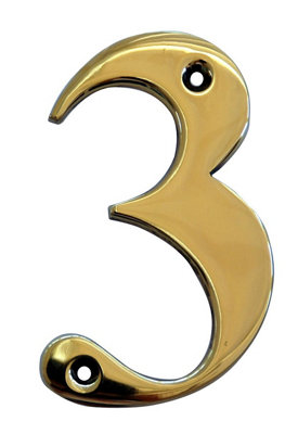 The House Nameplate Company Polished Brass House Number 3, (H)100Mm (W)65Mm