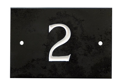 The House Nameplate Company Black & White Slate Rectangular House Number 2, (H)102Mm (W)140Mm