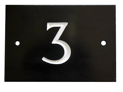The House Nameplate Company Black & White Slate Rectangular House Number 3, (H)102Mm (W)140Mm