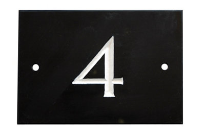 The House Nameplate Company Black & White Slate Rectangular House Number 4, (H)102Mm (W)140Mm