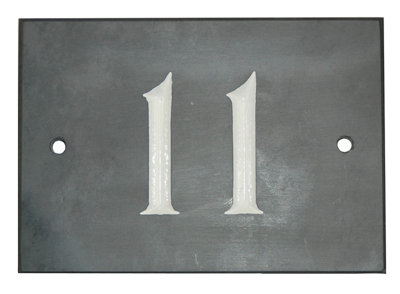 The House Nameplate Company Black & White Slate Rectangular House Number 11, (H)102Mm (W)140Mm
