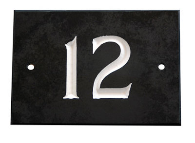 The House Nameplate Company Black & White Slate Rectangular House Number 12, (H)102Mm (W)140Mm