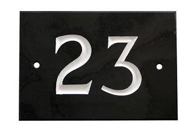 The House Nameplate Company Black & White Slate Rectangular House Number 23, (H)102Mm (W)140Mm
