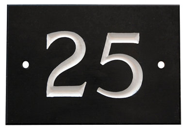 The House Nameplate Company Black & White Slate Rectangular House Number 25, (H)102Mm (W)140Mm