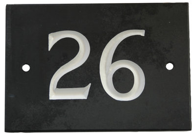 The House Nameplate Company Black & White Slate Rectangular House Number 26, (H)102Mm (W)140Mm