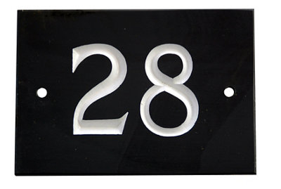 The House Nameplate Company Black & White Slate Rectangular House Number 28, (H)102Mm (W)140Mm
