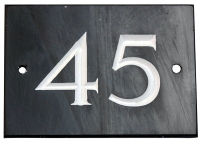 The House Nameplate Company Black & White Slate Rectangular House Number 45, (H)102Mm (W)140Mm