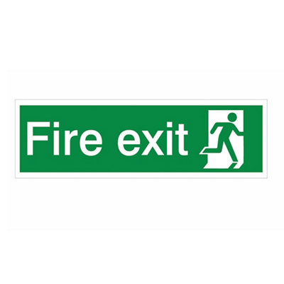 The House Nameplate Company Fire Exit Running Man Right Polyvinyl Chloride (Pvc) Safety Sign, (H)125Mm (W)400Mm (L)500Mm