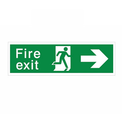 The House Nameplate Company Fire Exit With Arrow Right Polyvinyl Chloride (Pvc) Safety Sign, (H)125Mm (W)400Mm (L)500Mm