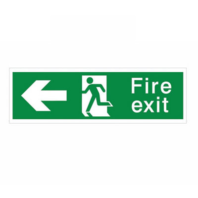 The House Nameplate Company Fire Exit With Arrow Left Polyvinyl Chloride (Pvc) Safety Sign, (H)125Mm (W)400Mm (L)500Mm
