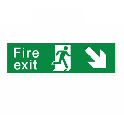 The House Nameplate Company Fire Exit With Arrow Down Right Polyvinyl Chloride (Pvc) Safety Sign, (H)125Mm (W)400Mm (L)500Mm
