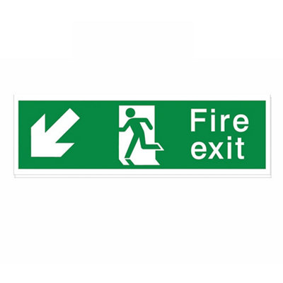 The House Nameplate Company Fire Exit With Arrow Down Left Polyvinyl Chloride (Pvc) Safety Sign, (H)125Mm (W)400Mm (L)500Mm