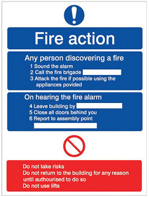 The House Nameplate Company 6 Point Fire Action Polyvinyl Chloride (Pvc) Safety Sign, (H)200Mm (W)150Mm (L)200Mm