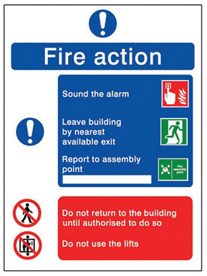 The House Nameplate Company 5 Point Fire Action Polyvinyl Chloride (Pvc) Safety Sign, (H)200Mm (W)150Mm (L)200Mm
