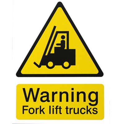 The House Nameplate Company Warning Forklift Trucks Self-Adhesive Labels, (H)200Mm (W)150Mm