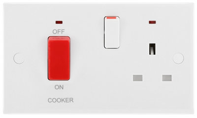Bg Gloss White Raised Square Cooker Switch & Socket With Neon