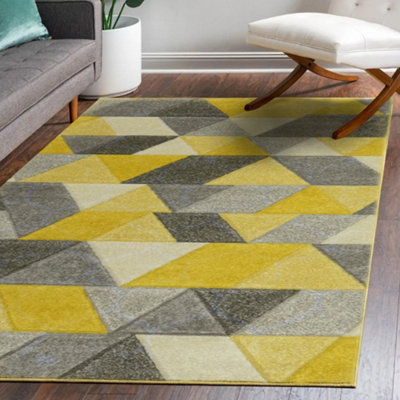 B&Q Portland Yellow & Grey Geometric Small Rug, (L)150Cm X (W)80Cm
