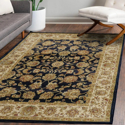 B&Q Kendra Navy Traditional Medium Rug, (L)170Cm X (W)120Cm