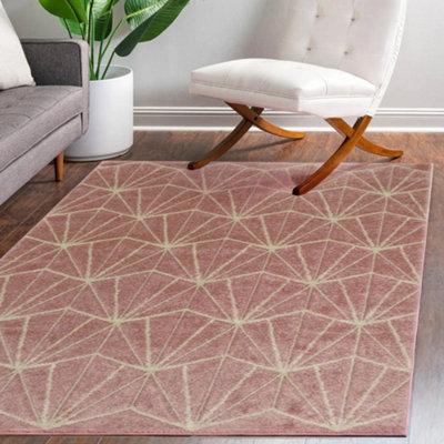 B&Q Portland Pink Geometric Large Rug, (L)230Cm X (W)160Cm
