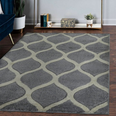 B&Q Portland Grey & White Geometric Small Rug, (L)150Cm X (W)80Cm