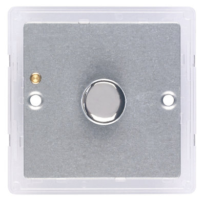 Varilight Flat Satin Silver Steel Effect 1 Gang Profile Single Screwless Dimmer Switch