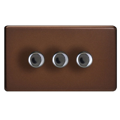 Varilight Brown Profile Double 2 Way Screwless Dimmer Switch