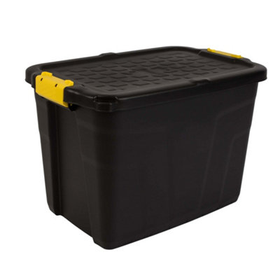 Strata Black Heavy Duty 60L Plastic Stackable Storage Box & Lid