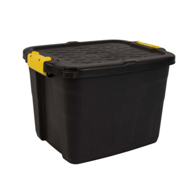 Strata Heavy Duty Black 42L Plastic Stackable Storage Box & Lid