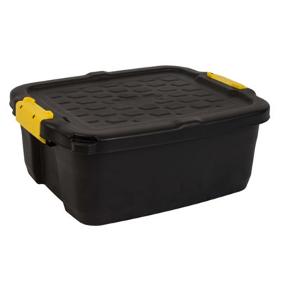 Strata Heavy Duty Black 24L Small Plastic Stackable Storage Box With Lid