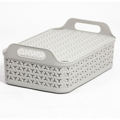 Strata Urban Grey Plastic Stackable Storage Basket & Lid (H)15Cm (W)27Cm (D)40Cm