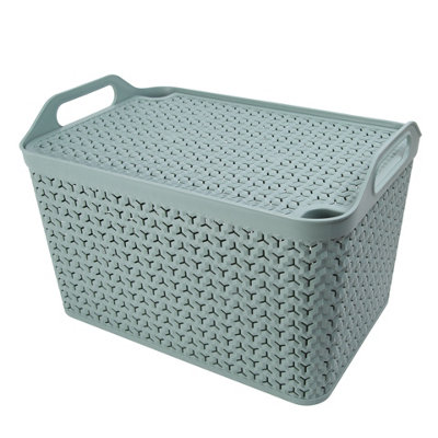 Strata Urban Sage Green Plastic Large Stackable Storage Basket & Lid (H)29Cm (W)30Cm (D)43.5Cm