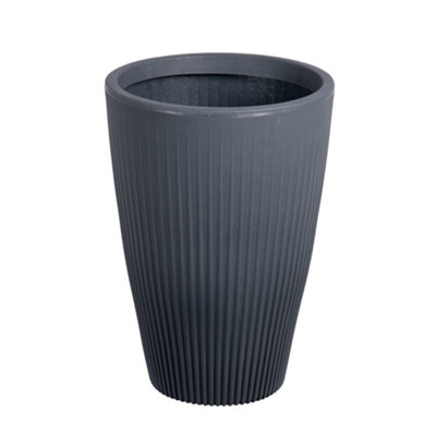 Strata Pacific Graphite Scallop Plastic Resin Plant Pot (Dia) 33Cm, (H)48Cm