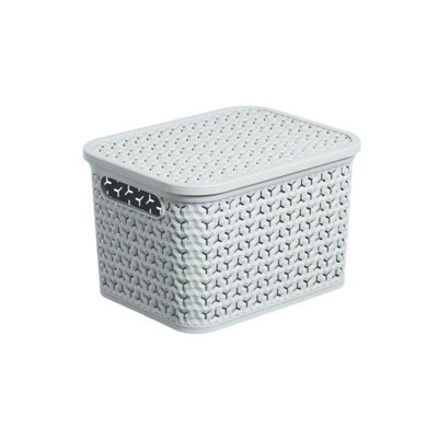 Strata Urban Matt Cool Grey Plastic Small Stackable Storage Basket & Lid (H)12.5Cm (W)16.5Cm (D)24Cm
