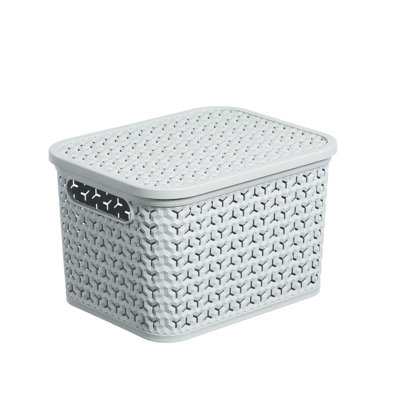 Strata Urban Matt Cool Grey Plastic Medium Stackable Storage Basket & Lid (H)19.5Cm (W)24Cm (D)31Cm
